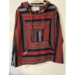 Color Of Heat Mexican Style Hooded Poncho Stripe Hippy Rug Kangaroo Pocket